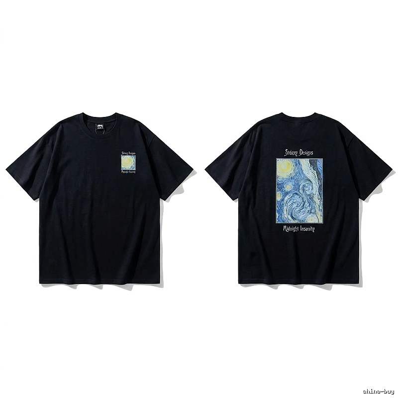 Stussy Van Gogh series dark style T-shirt