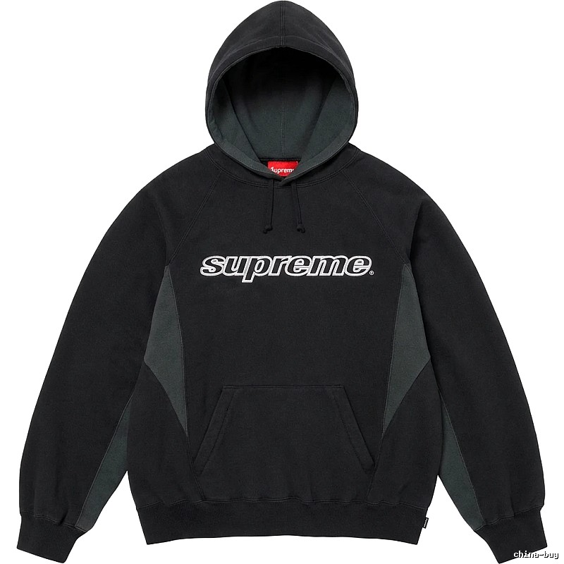 Supreme patchwork-style black hoodie