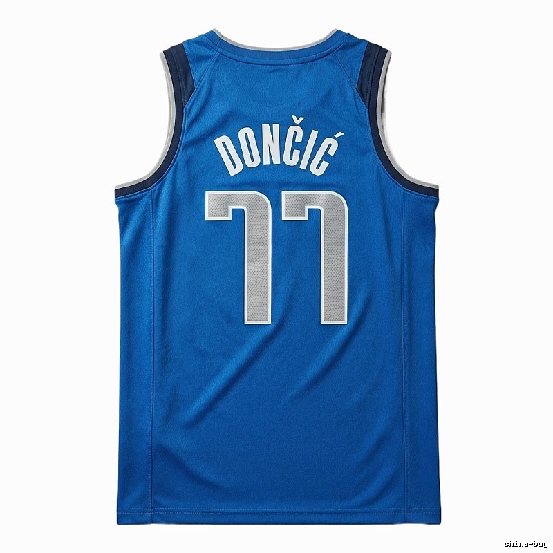 The blue basketball uniform of Luka Doncic of the Mavericks.