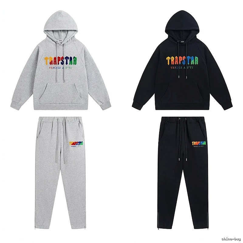 Trapstar Rainbow Wind Grey/Black Hooded Set