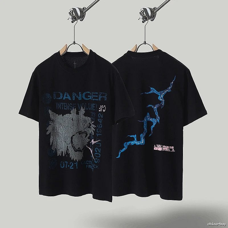 Travis Scott Lightning Print Street Style Black T-Shirt